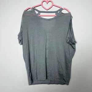 Chaser NWT Deconstructed Double Cold Shoulder Dolman Boxy Top Overcast Sz Medium